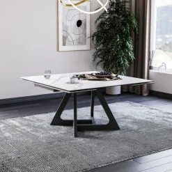 Lievens HectorTable carrée extensible en céramique design avec pieds en métal* Table De Salle à Manger