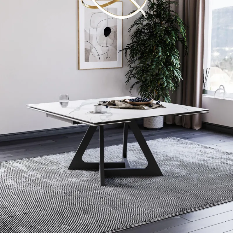 Lievens HectorTable carrée extensible en céramique design avec pieds en métal* Table De Salle à Manger