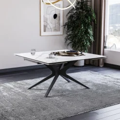 Lievens HectorTable carrée extensible en céramique design avec pieds en métal* Table De Salle à Manger