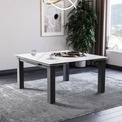 Lievens HectorTable carrée extensible en céramique design avec pieds en métal* Table De Salle à Manger