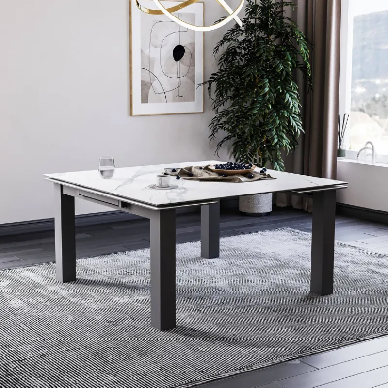 Lievens HectorTable carrée extensible en céramique design avec pieds en métal* Table De Salle à Manger