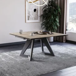 Lievens HectorTable carrée extensible en céramique design avec pieds en métal* Table De Salle à Manger