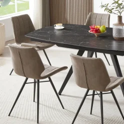 IberisChaise design rembourrée inspiration vintage avec pieds en métal noir* Chaise De Cuisine|Chaise De Salle à Manger