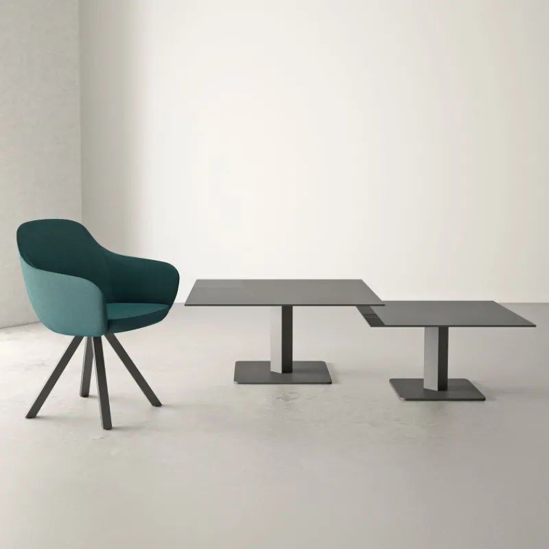 Cancio Ibero mini Table basse carrée en verre avec pied central* Table De Salon