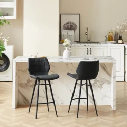 ImpiaTabouret design coque matelassée patinée et pieds en métal noir* Tabouret Snack (assise +/- 65 Cm)|Tabouret De Bar (assise +/- 80 Cm)