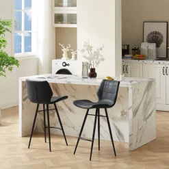 ImpiaTabouret design coque matelassée patinée et pieds en métal noir* Tabouret Snack (assise +/- 65 Cm)|Tabouret De Bar (assise +/- 80 Cm)