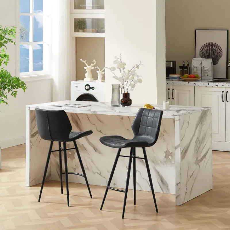 ImpiaTabouret design coque matelassée patinée et pieds en métal noir* Tabouret Snack (assise +/- 65 Cm)|Tabouret De Bar (assise +/- 80 Cm)