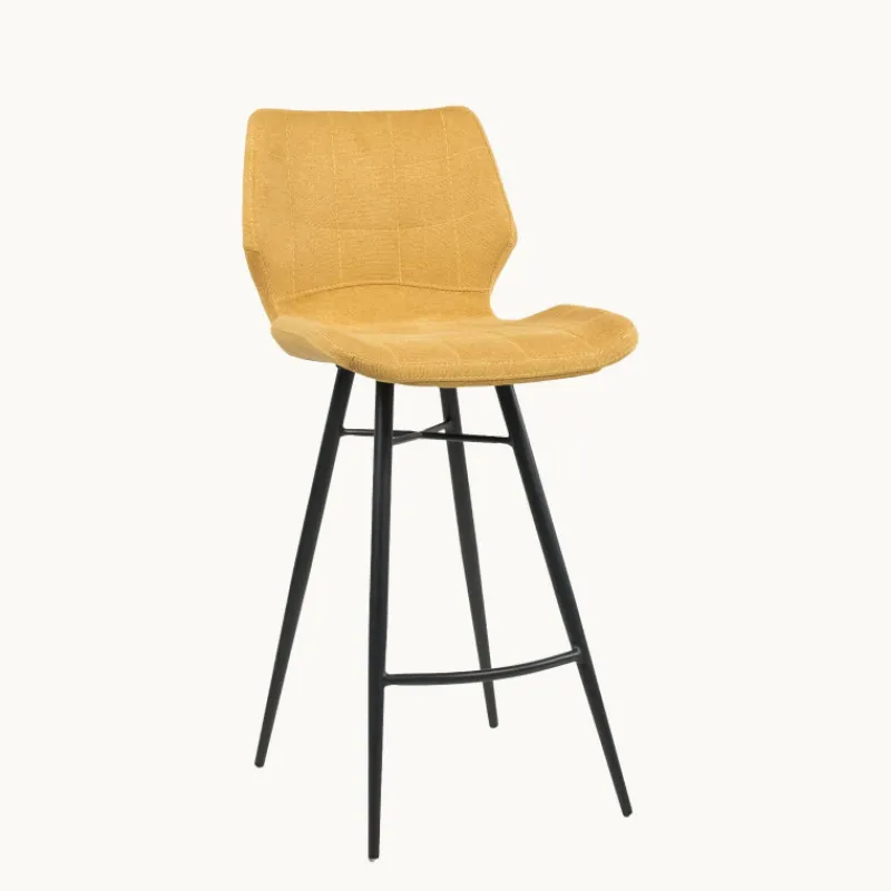 ImpiaTabouret design coque matelassée en tissu et pieds en métal noir* Tabouret Snack (assise +/- 65 Cm)|Tabouret De Bar (assise +/- 80 Cm)