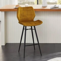 ImpiaTabouret design coque matelassée en velours et pieds en métal noir* Tabouret Snack (assise +/- 65 Cm)|Tabouret De Bar (assise +/- 80 Cm)