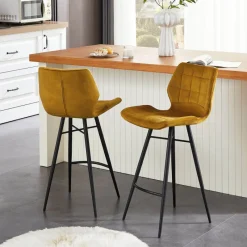 ImpiaTabouret design coque matelassée en velours et pieds en métal noir* Tabouret Snack (assise +/- 65 Cm)|Tabouret De Bar (assise +/- 80 Cm)