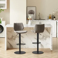 IndicaTabouret tournant et réglable coque matelassée en simili avec pied en métal noir* Tabouret Réglable En Hauteur|Tabouret Snack (assise +/- 65 Cm)