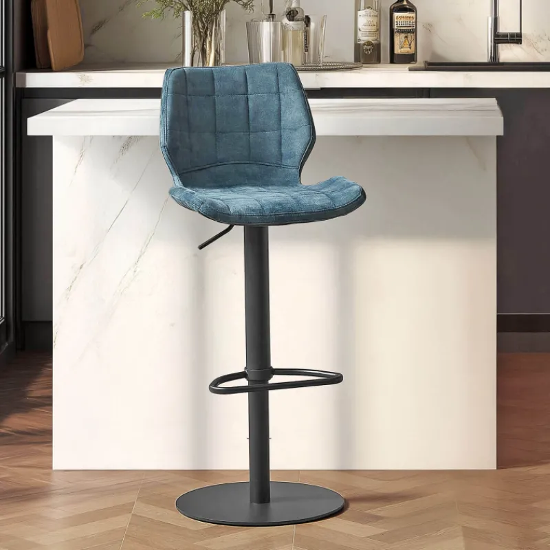 IndicaTabouret tournant et réglable coque en velours avec pied en métal noir* Tabouret Snack (assise +/- 65 Cm)|Tabouret De Bar (assise +/- 80 Cm)