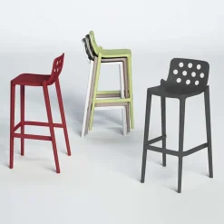 Isidoro Tabouret de bar d'extérieur moderne empilable avec dossier ronds ajourés* Tabouret De Bar (assise +/- 80 Cm)