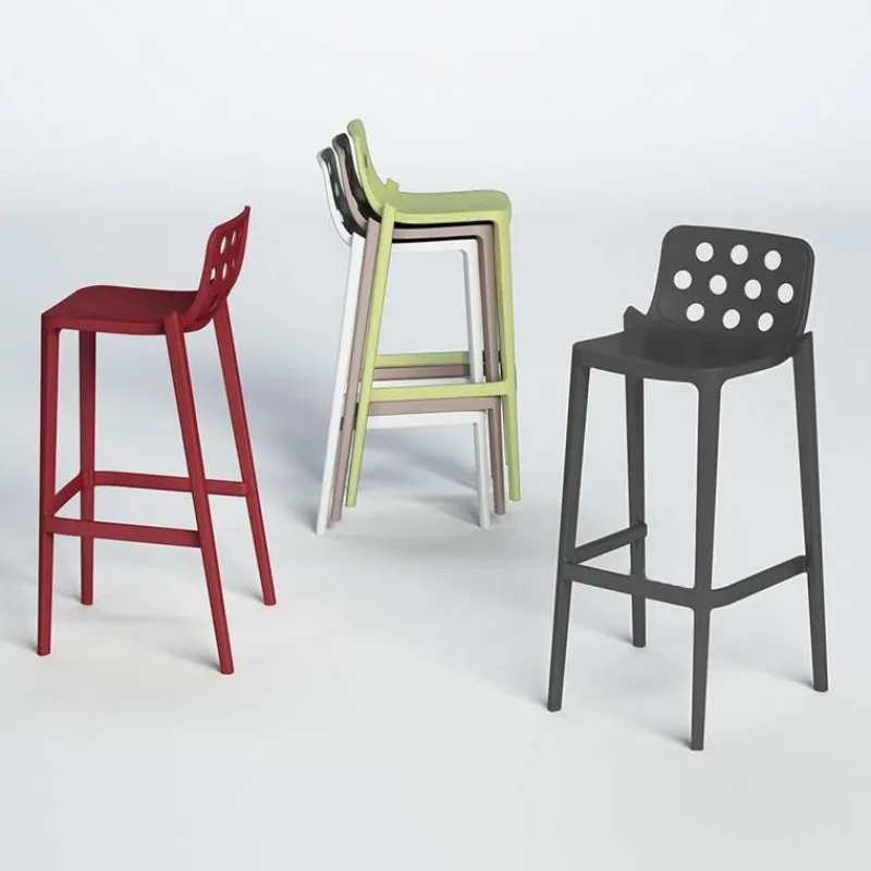 Isidoro Tabouret de bar d'extérieur moderne empilable avec dossier ronds ajourés* Tabouret De Bar (assise +/- 80 Cm)