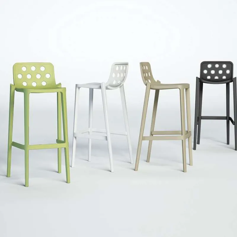 Isidoro Tabouret de bar d'extérieur moderne empilable avec dossier ronds ajourés* Tabouret De Bar (assise +/- 80 Cm)