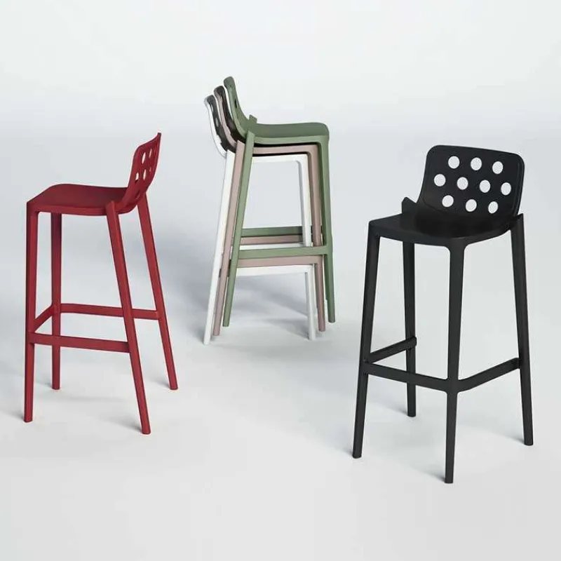 Isidoro Tabouret de bar moderne empilable avec dossier ronds ajourés* Tabouret De Bar (assise +/- 80 Cm)