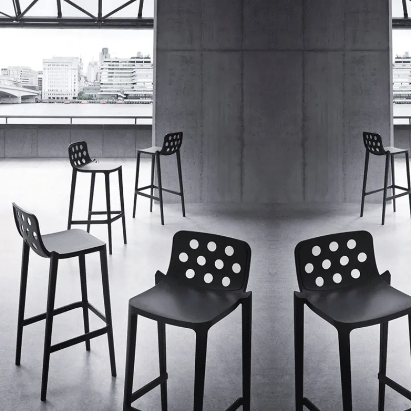 Isidoro Tabouret de bar moderne empilable avec dossier ronds ajourés* Tabouret De Bar (assise +/- 80 Cm)