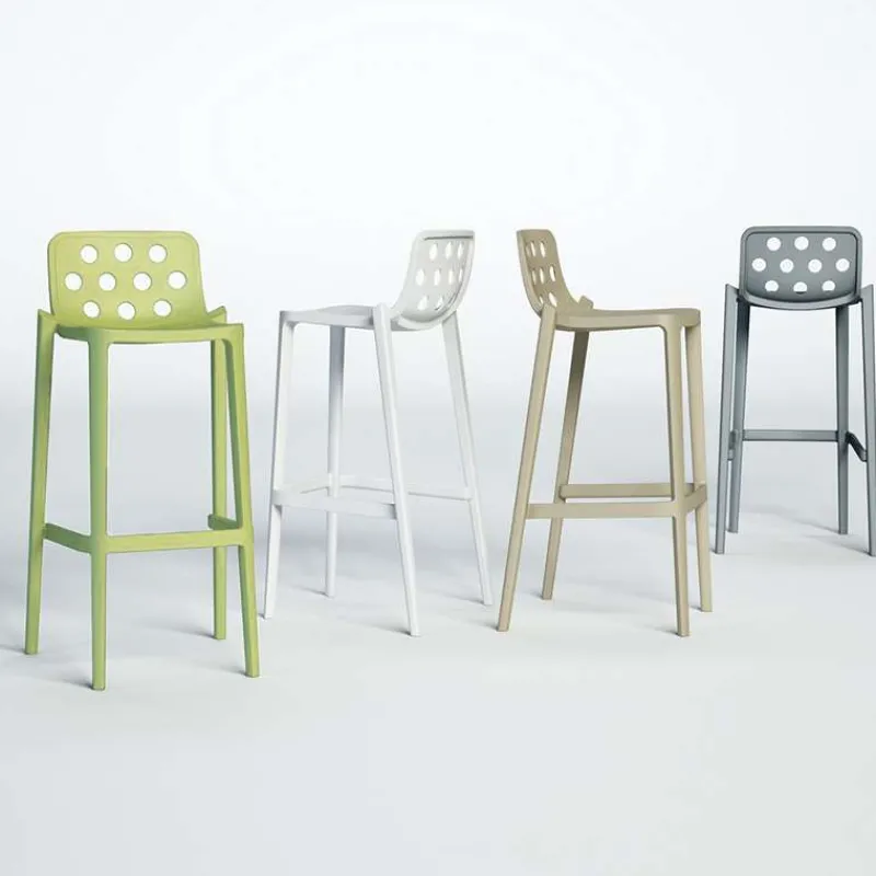 Isidoro Tabouret snack moderne empilable avec dossier ronds ajourés* Tabouret Snack (assise +/- 65 Cm)|Tabouret De Bar (assise +/- 80 Cm)