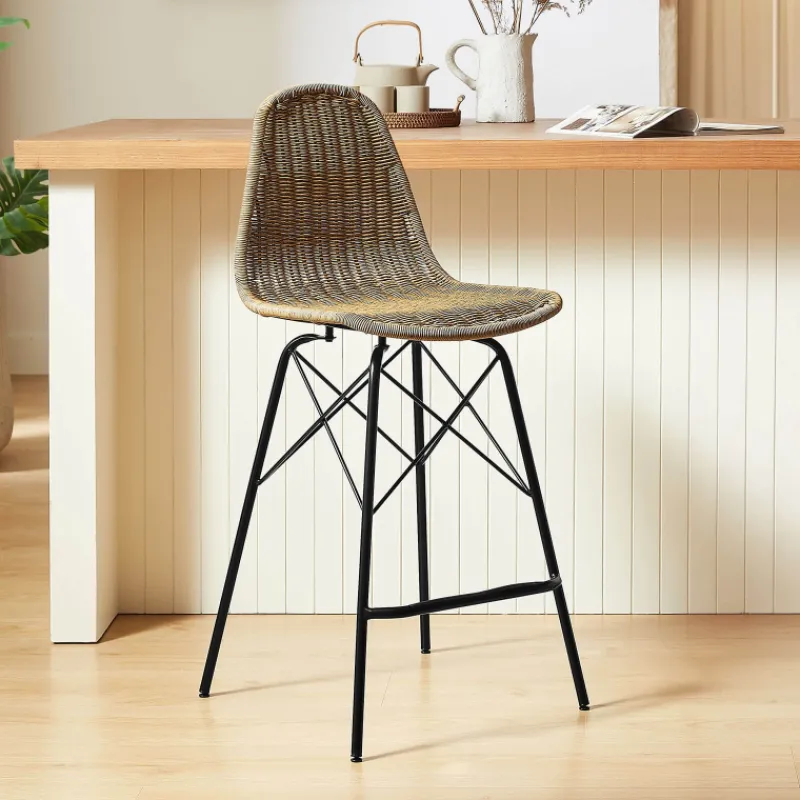 JavaTabouret tressé ethnique avec pieds Eiffel* Tabouret Snack (assise +/- 65 Cm)|Tabouret De Bar (assise +/- 80 Cm)