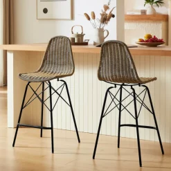 JavaTabouret tressé ethnique avec pieds Eiffel* Tabouret Snack (assise +/- 65 Cm)|Tabouret De Bar (assise +/- 80 Cm)