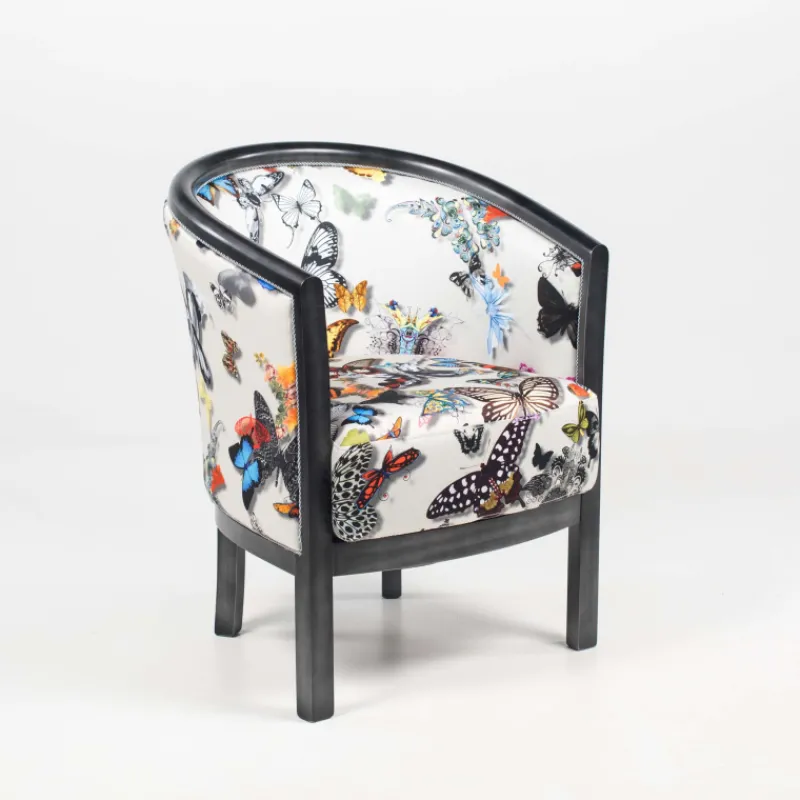 Paget Julien Fauteuil tonneau pour salon fabrication française en tissu et bois massif* Fauteuil De Salon