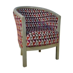 Paget Julien Fauteuil tonneau pour salon fabrication française en tissu et bois massif* Fauteuil De Salon