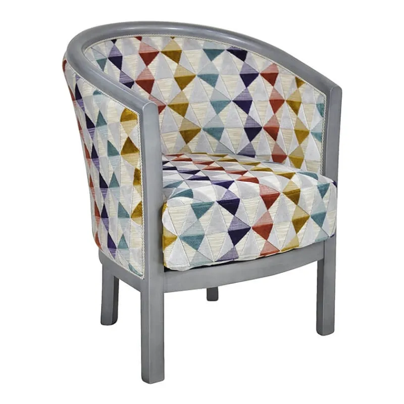 Paget Julien Fauteuil tonneau pour salon fabrication française en tissu et bois massif* Fauteuil De Salon