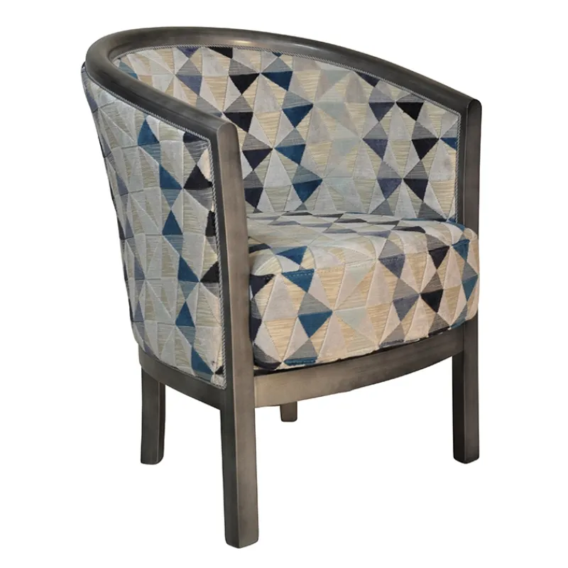 Paget Julien Fauteuil tonneau pour salon fabrication française en tissu et bois massif* Fauteuil De Salon