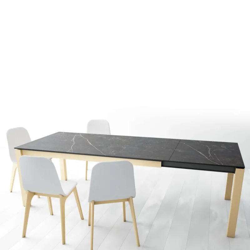 Cancio Lakera Table en Dekton extensible avec pieds en bois massif* Table De Cuisine|Table De Salle à Manger