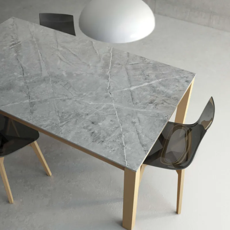 Cancio Lakera Table en Dekton extensible avec pieds en bois massif* Table De Cuisine|Table De Salle à Manger