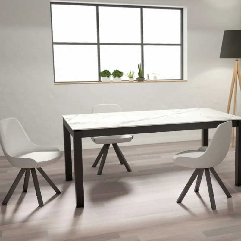 Cancio Lakera Table en Dekton rectangulaire extensible avec pieds en métal* Table De Cuisine|Table De Salle à Manger