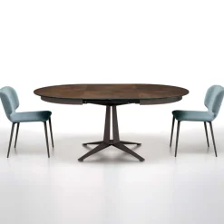 Midj Link ® Table design ronde extensible en céramique pied central en métal* Table De Salle à Manger