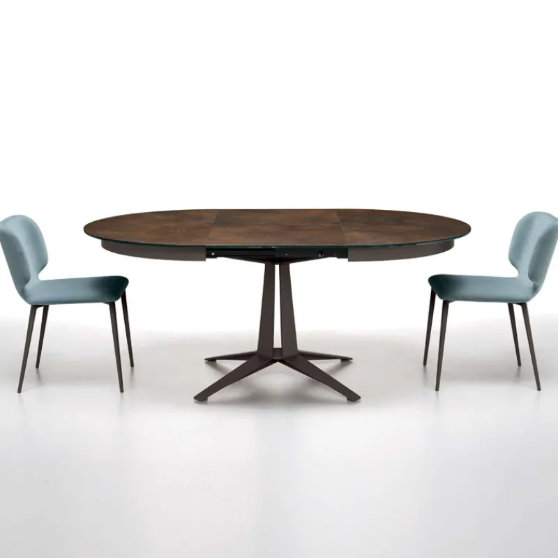 Midj Link ® Table design ronde extensible en céramique pied central en métal* Table De Salle à Manger