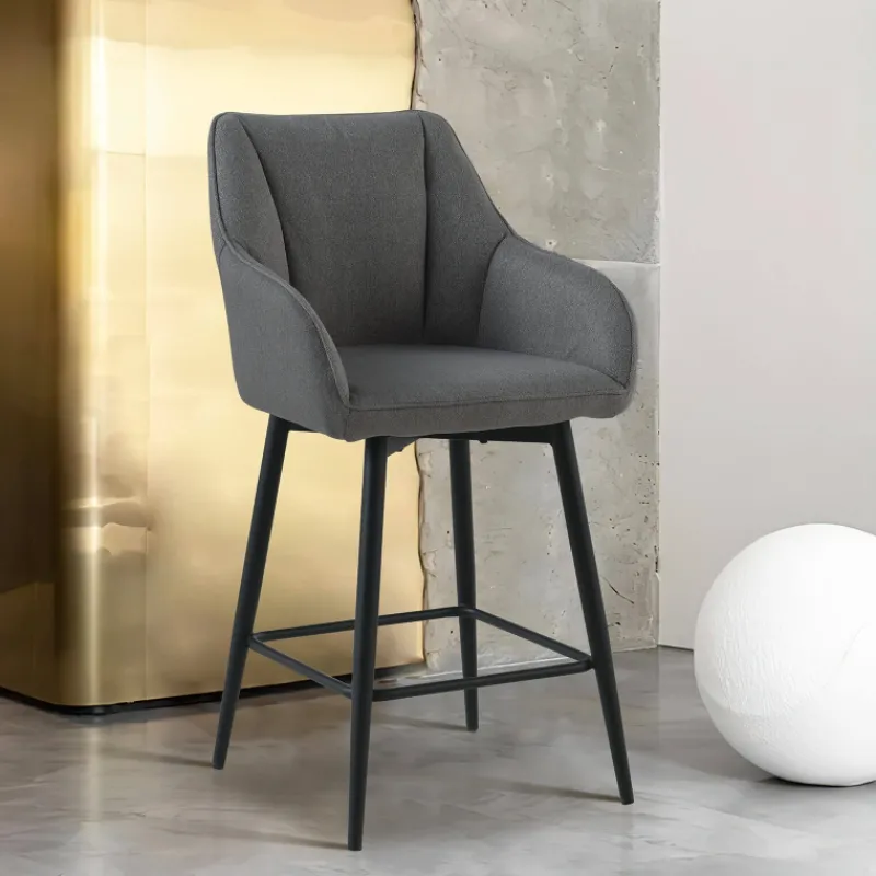 MartinTabouret snack pivotant avec accoudoirs en tissu recyclé et pieds en métal* Tabouret Snack (assise +/- 65 Cm)|Tabouret De Bar (assise +/- 80 Cm)
