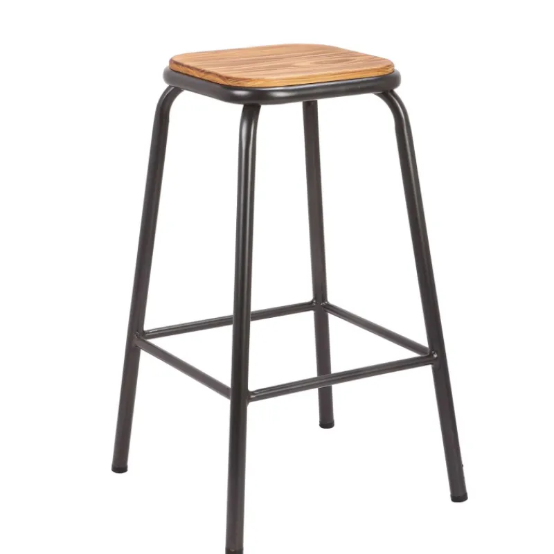 MaxTabouret snack industriel sans dossier en métal assise bois* Tabouret Snack (assise +/- 65 Cm)|Tabouret De Bar (assise +/- 80 Cm)