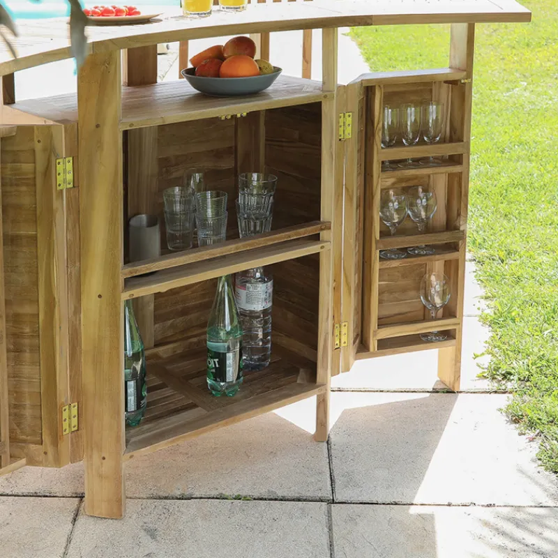 Medicis MenhirBar de jardin avec rangement pliable en teck massif* Table De Jardin