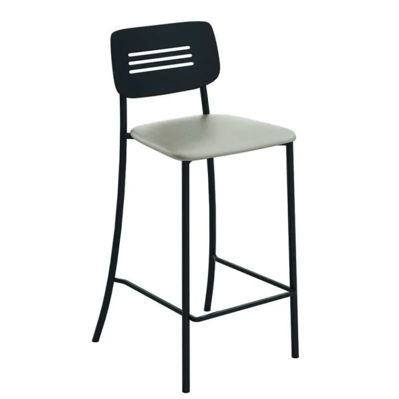 Perfecta Miro Tabouret snack de cuisine en simili rembourré avec dossier strié en métal* Tabouret Snack (assise +/- 65 Cm)|Tabouret De Bar (assise +/- 80 Cm)