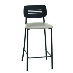 Perfecta Miro Tabouret snack de cuisine en simili rembourré avec dossier strié en métal* Tabouret Snack (assise +/- 65 Cm)|Tabouret De Bar (assise +/- 80 Cm)