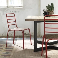 Jayso Nantes Chaise en métal vintage assise bois* Chaise De Cuisine|Chaise De Salle à Manger