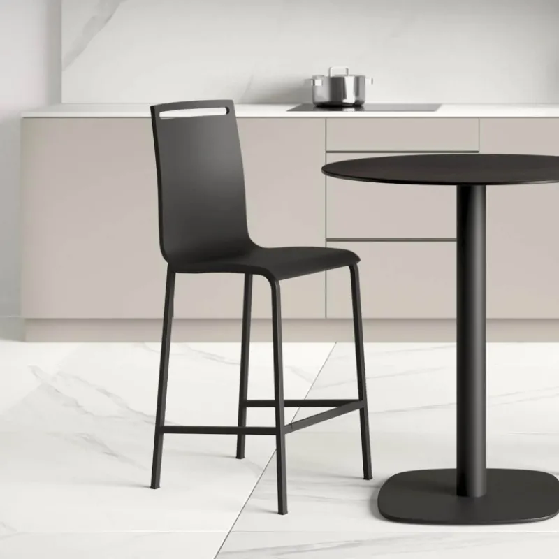 Cancio Nera Tabouret snack en métal et bois hauteur 65 cm* Tabouret Snack (assise +/- 65 Cm)|Tabouret De Bar (assise +/- 80 Cm)