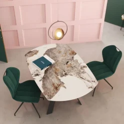 Akante New AustinTable moderne en céramique extensible avec pieds en métal noir* Table De Salle à Manger