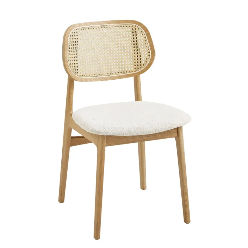 NinaChaise en bois avec dossier en cannage et assise tissu* Chaise De Salle à Manger|Chaise Salon