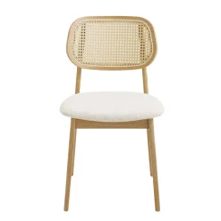 NinaChaise en bois avec dossier en cannage et assise tissu* Chaise De Salle à Manger|Chaise Salon
