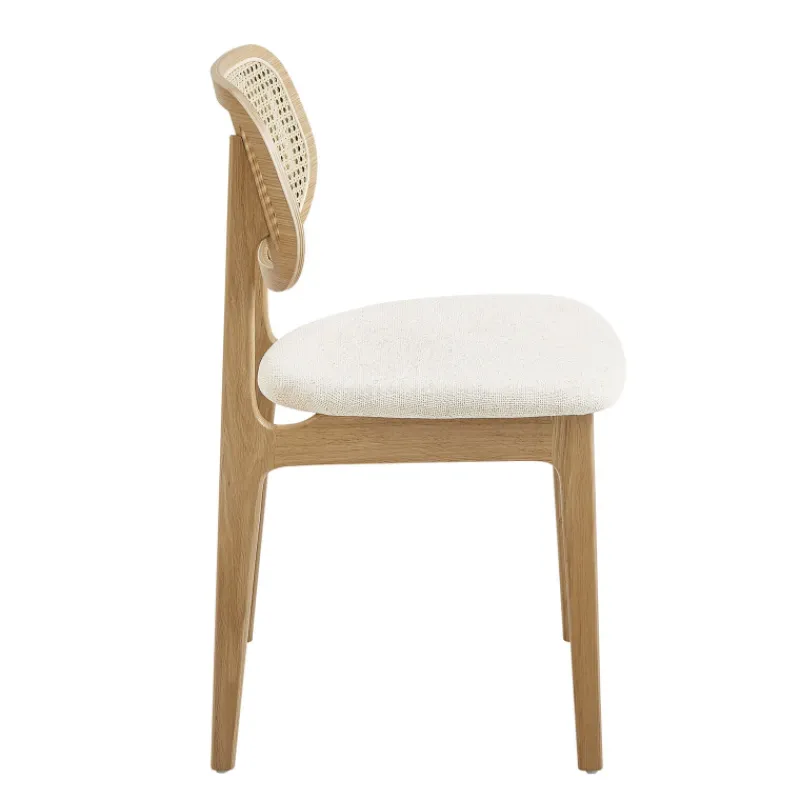 NinaChaise en bois avec dossier en cannage et assise tissu* Chaise De Salle à Manger|Chaise Salon