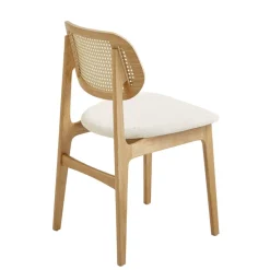 NinaChaise en bois avec dossier en cannage et assise tissu* Chaise De Salle à Manger|Chaise Salon