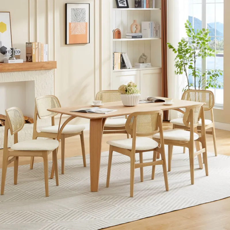 NinaChaise en bois avec dossier en cannage et assise tissu* Chaise De Salle à Manger|Chaise Salon