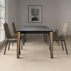Cancio Okaso Table moderne en céramique avec pieds en bois et métal* Table De Salle à Manger
