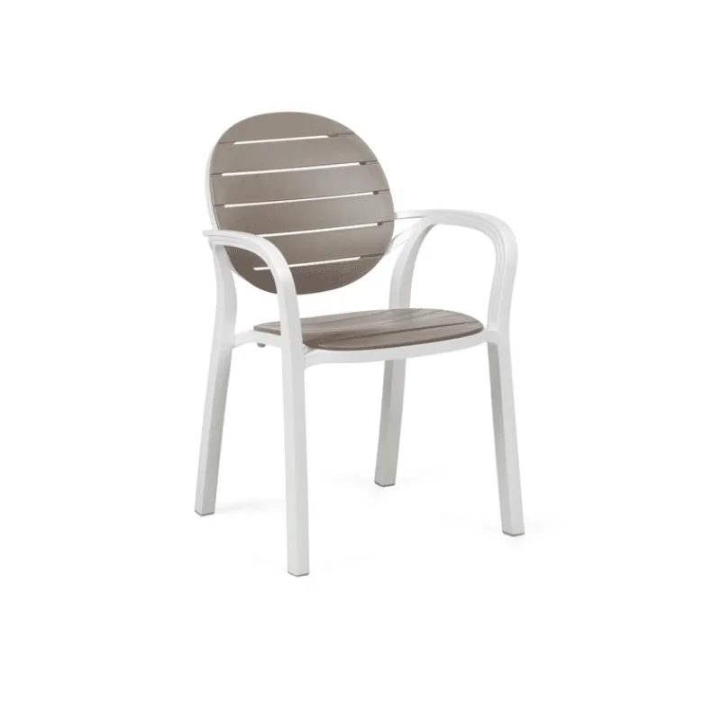 Palma Fauteuil de jardin en polypropylène coloris blanc et taupe* Chaise De Jardin|Fauteuil De Jardin