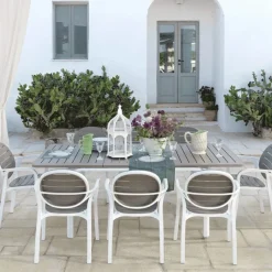 Palma Fauteuil de jardin en polypropylène coloris blanc et taupe* Chaise De Jardin|Fauteuil De Jardin