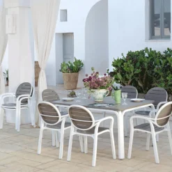 Palma Fauteuil de jardin en polypropylène coloris blanc et taupe* Chaise De Jardin|Fauteuil De Jardin
